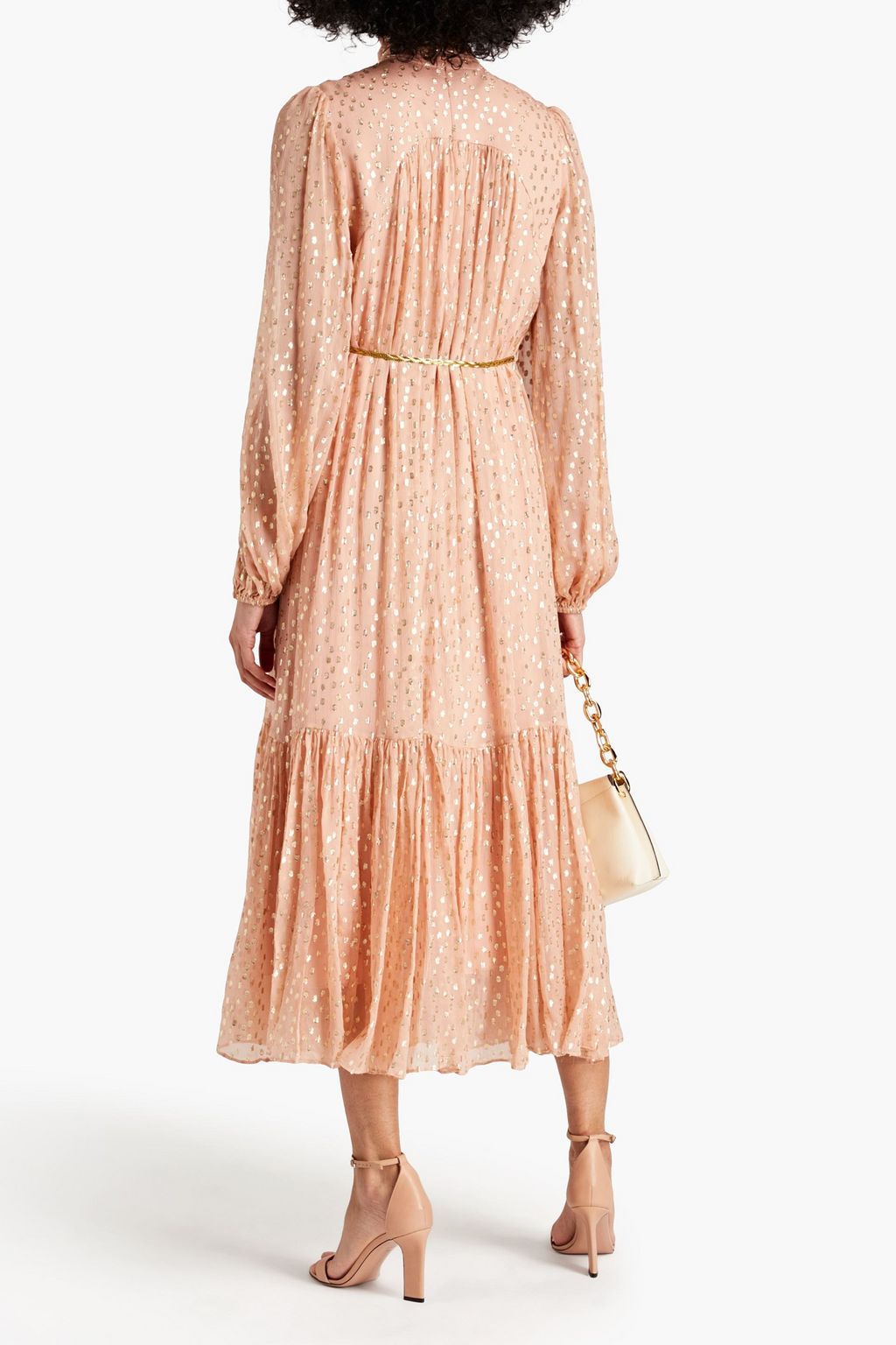 ZIMMERMANN Billow pussy-bow metallic fil coupé crepon midi dress