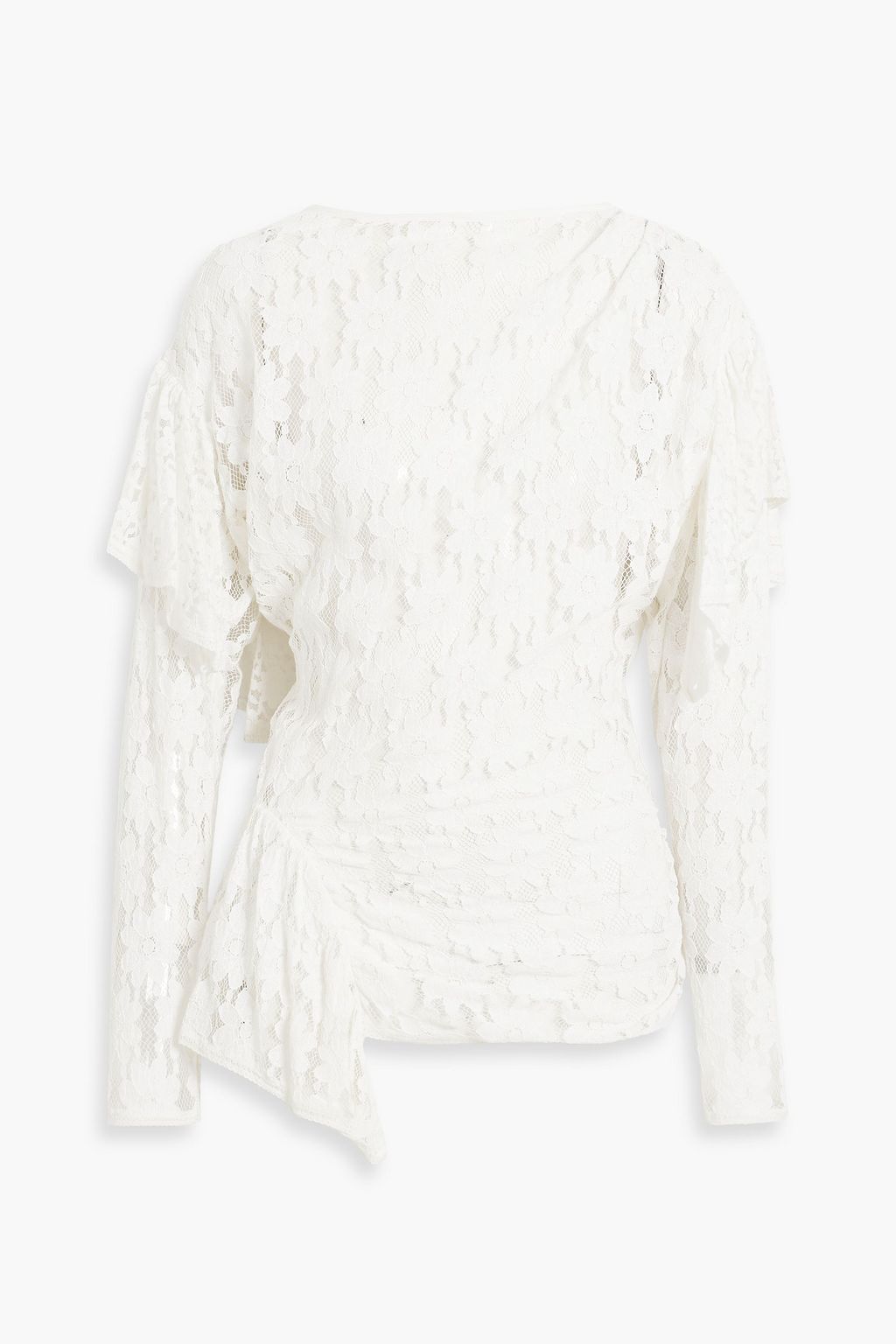 Vinny asymmetric ruffled cotton-lace top