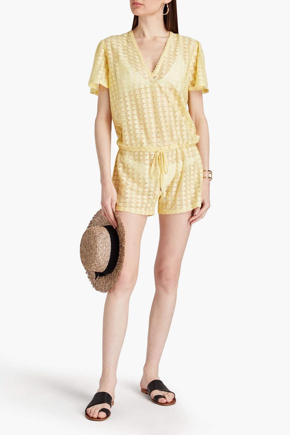 Shop Melissa Odabash Lola Crochet-knit Playsuit In Pastel Yellow