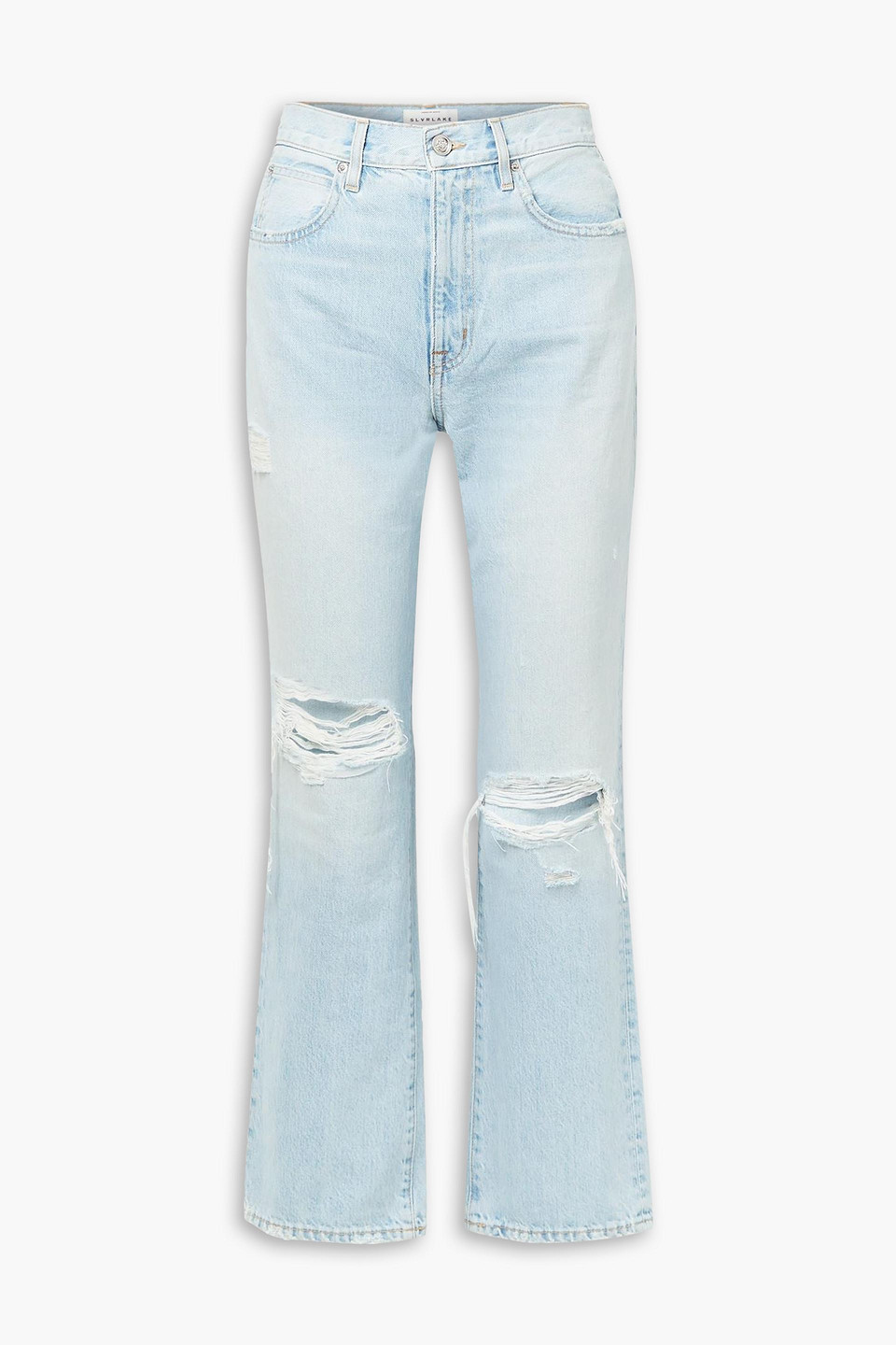 London cropped distressed high-rise straight-leg jeans