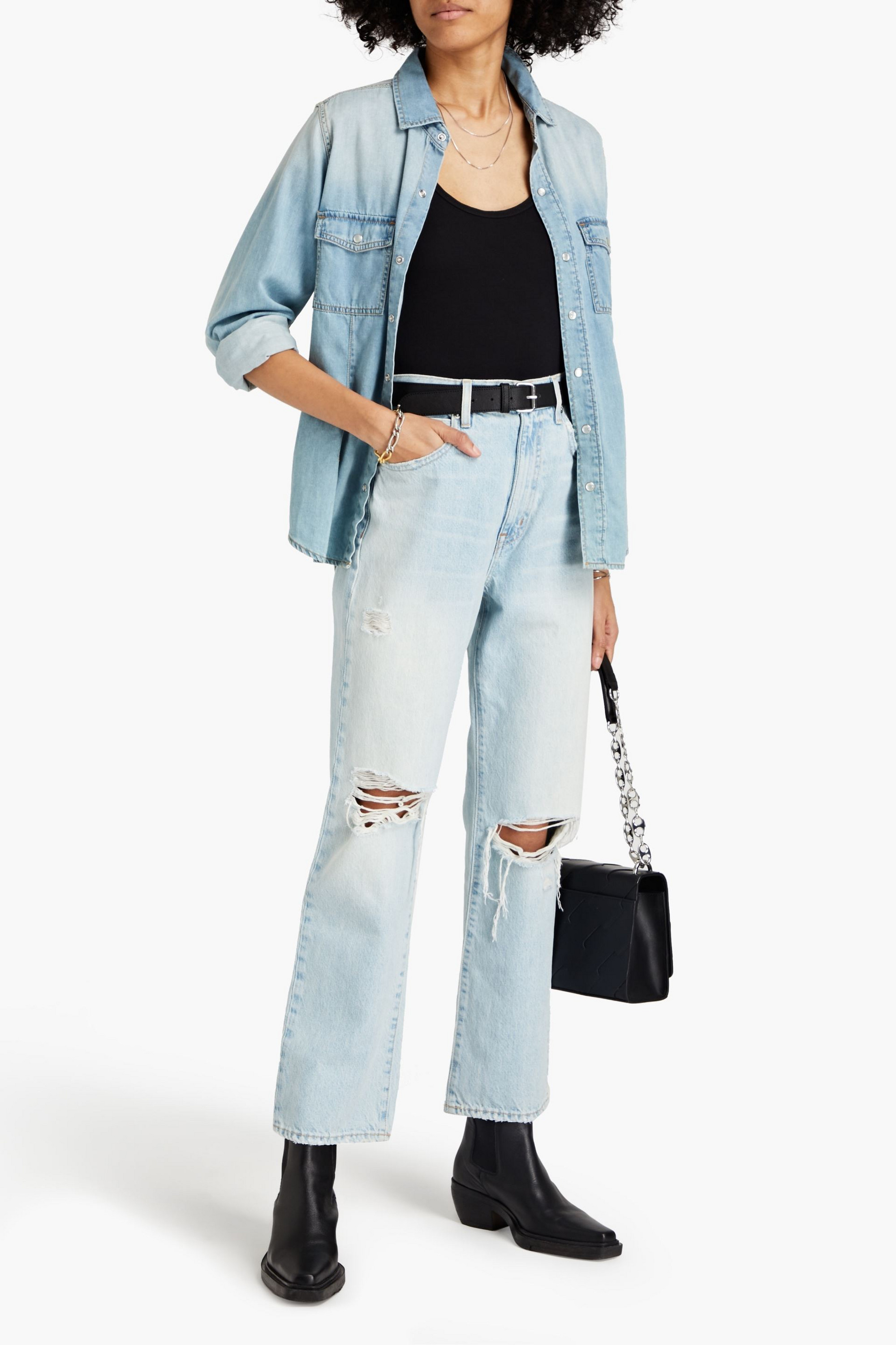 SLVRLAKE London cropped distressed high-rise straight-leg jeans
