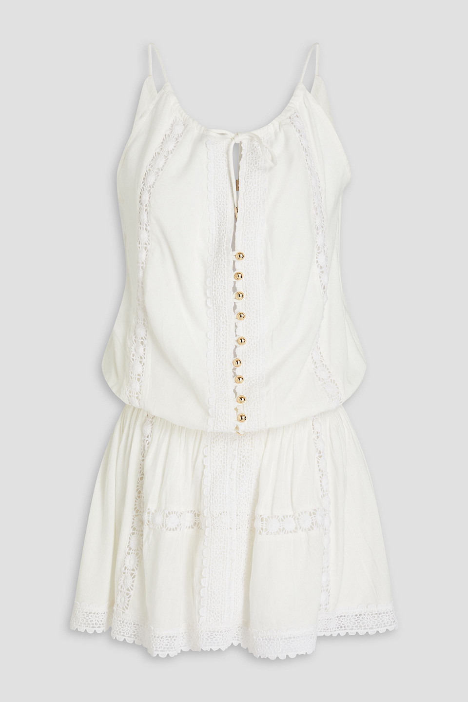 Melissa Odabash Chelsea Embellished Lace-trimmed Voile Mini Dress In White