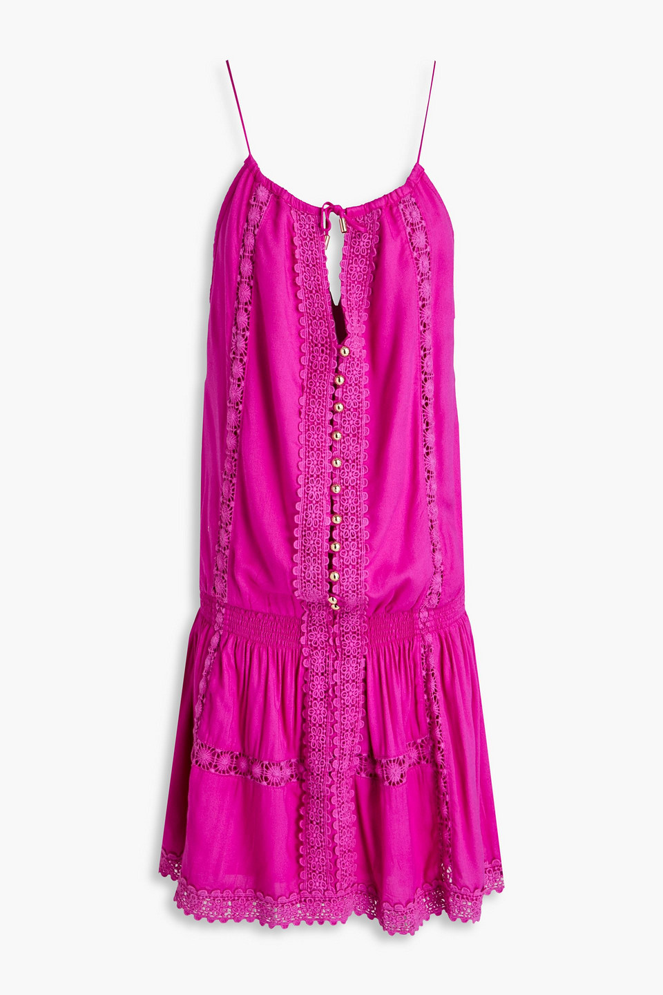 Melissa Odabash Chelsea Crochet And Lace-trimmed Voile Mini Dress In Bright Pink