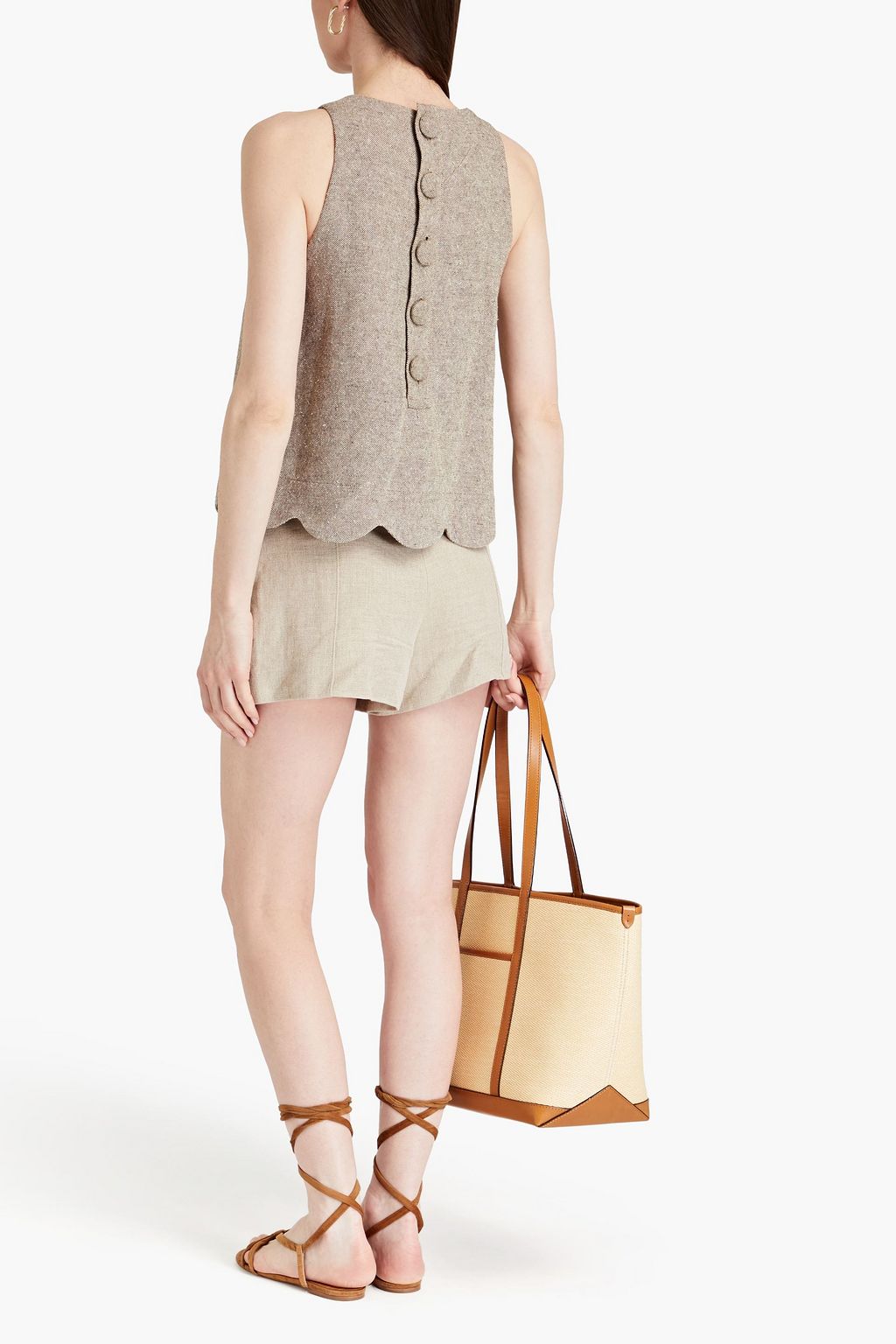 LISA MARIE FERNANDEZ Scalloped linen-blend tweed top