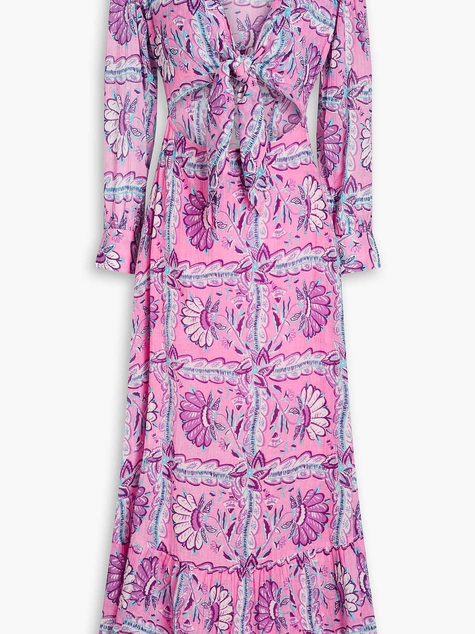 hupa gathered printed cotton-voile maxi dress
