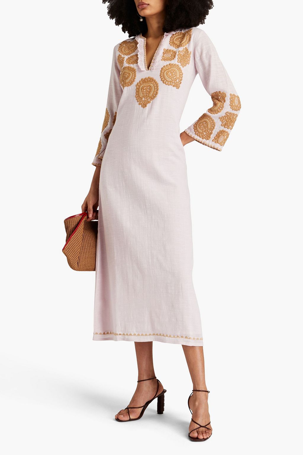 ANTIK BATIK Togala embellished cottongauze midi dress THE