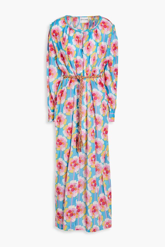 Flowy belted floral-print cotton-voile maxi dress