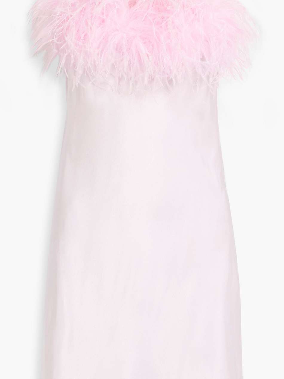 boheme feather-trimmed satin mini slip dress