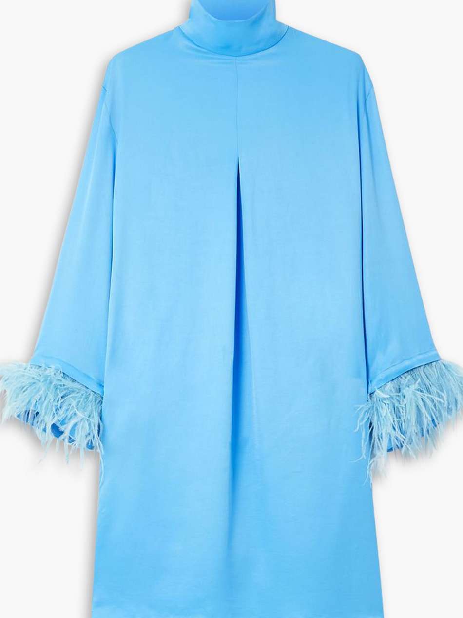 party shirt feather-trimmed satin dress