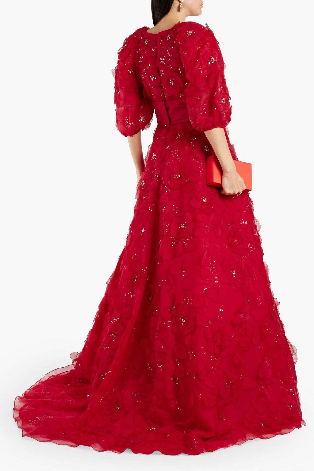 CAROLINA HERRERA Floral-appliqued embellished silk-organza gown
