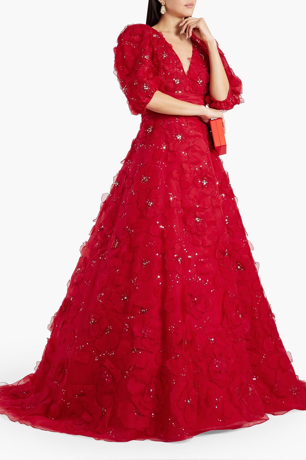 CAROLINA HERRERA Floral-appliqued embellished silk-organza gown