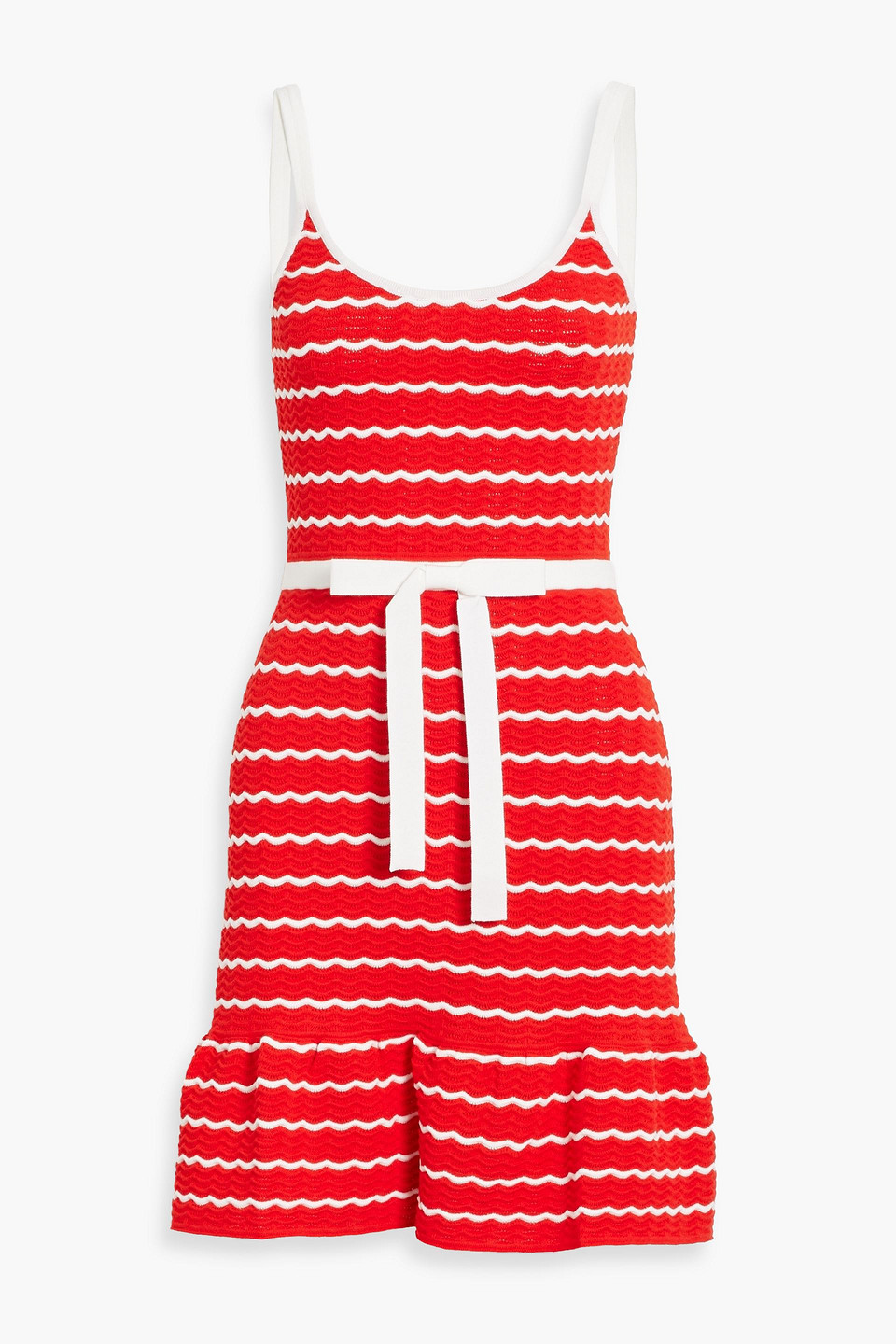 Carolina Herrera Bow-embellished striped pointelle-knit mini dress