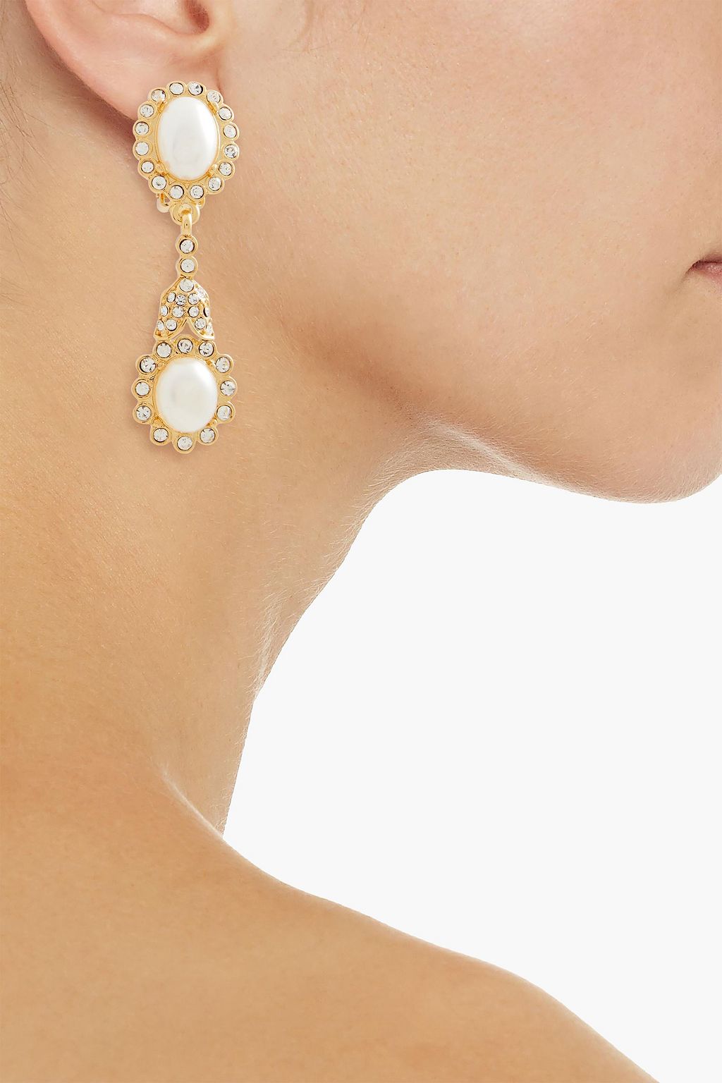 KENNETH JAY LANE Gold-plated, faux pearl and crystal clip earrings