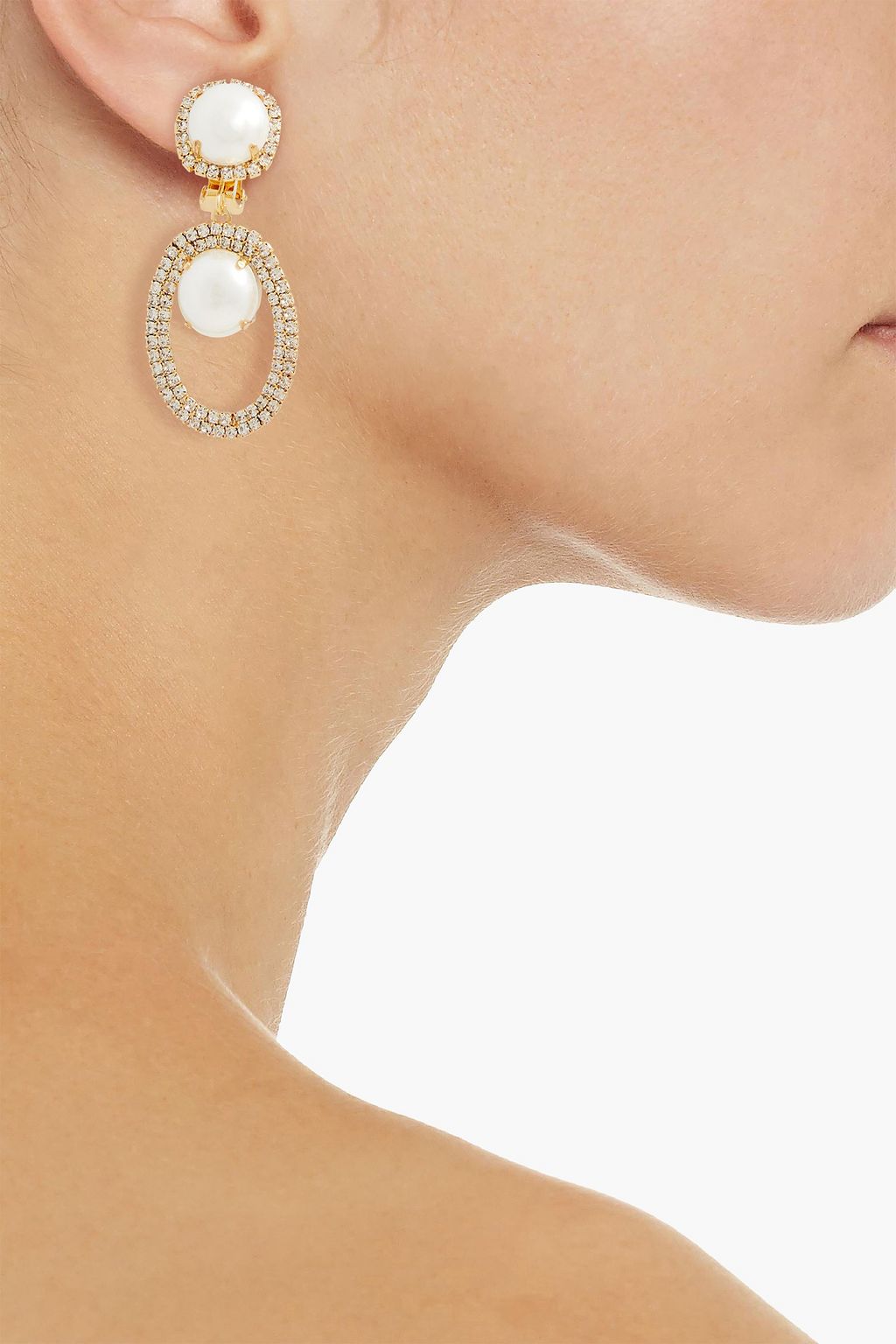 KENNETH JAY LANE Gold-plated, faux pearl and crystal clip earrings