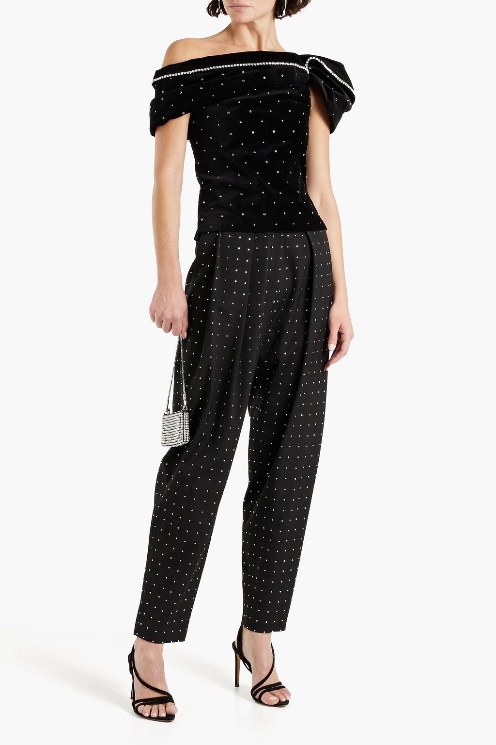 ISABEL MARANT Off-the-shoulder embellished cotton-blend velvet top