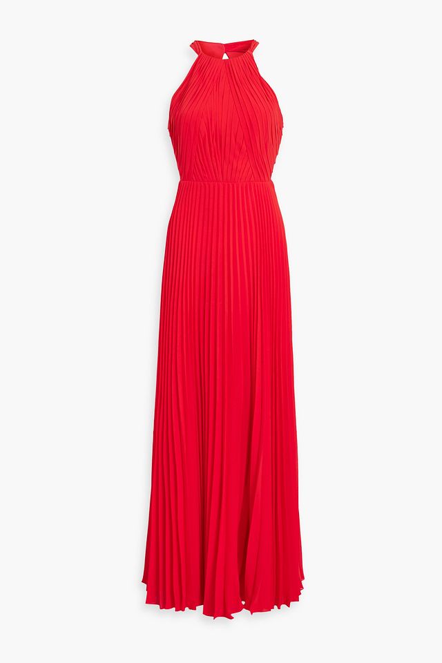 Tie-detailed pleated chiffon maxi dress
