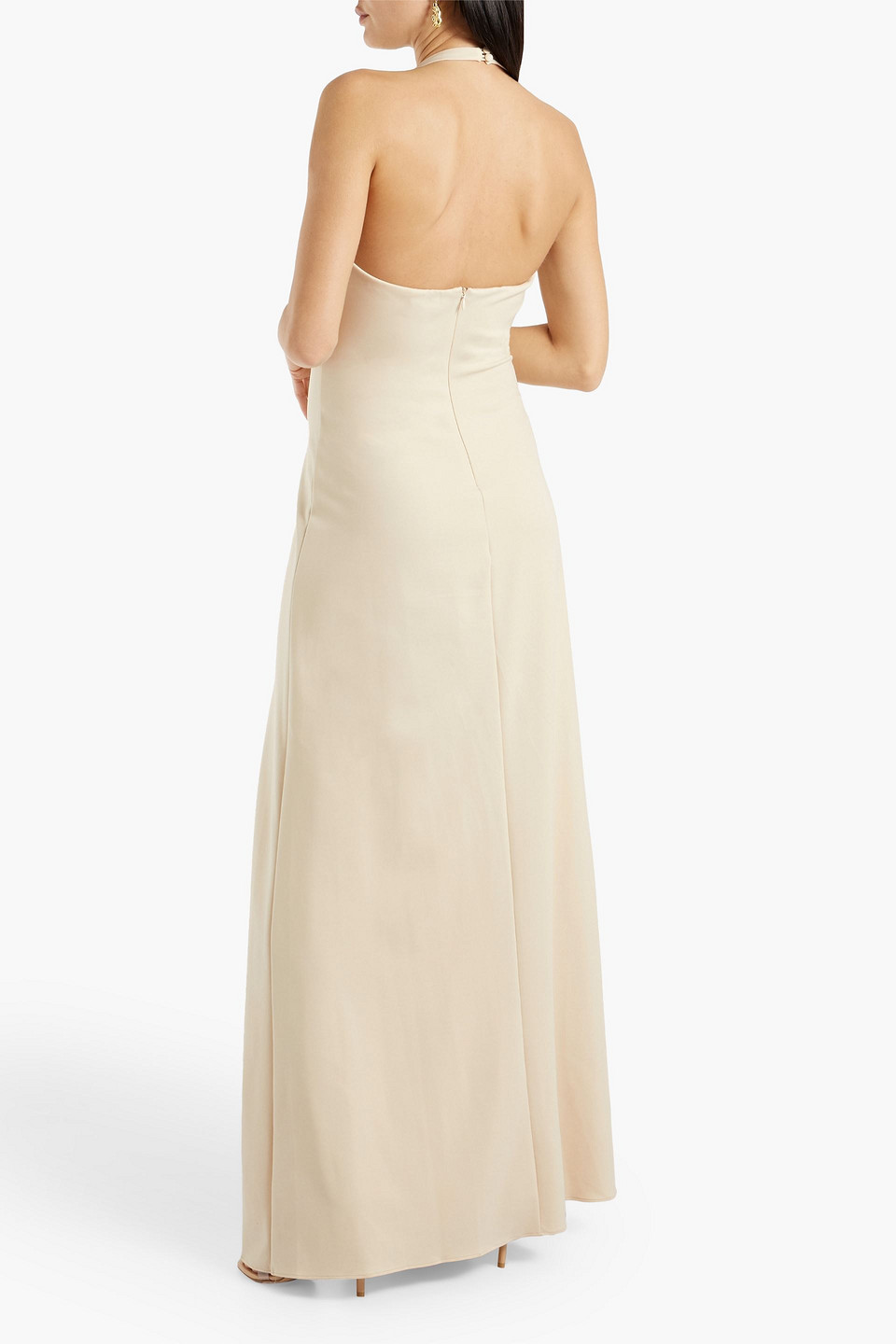 Shop Halston Carina Ponte Halterneck Gown In Beige