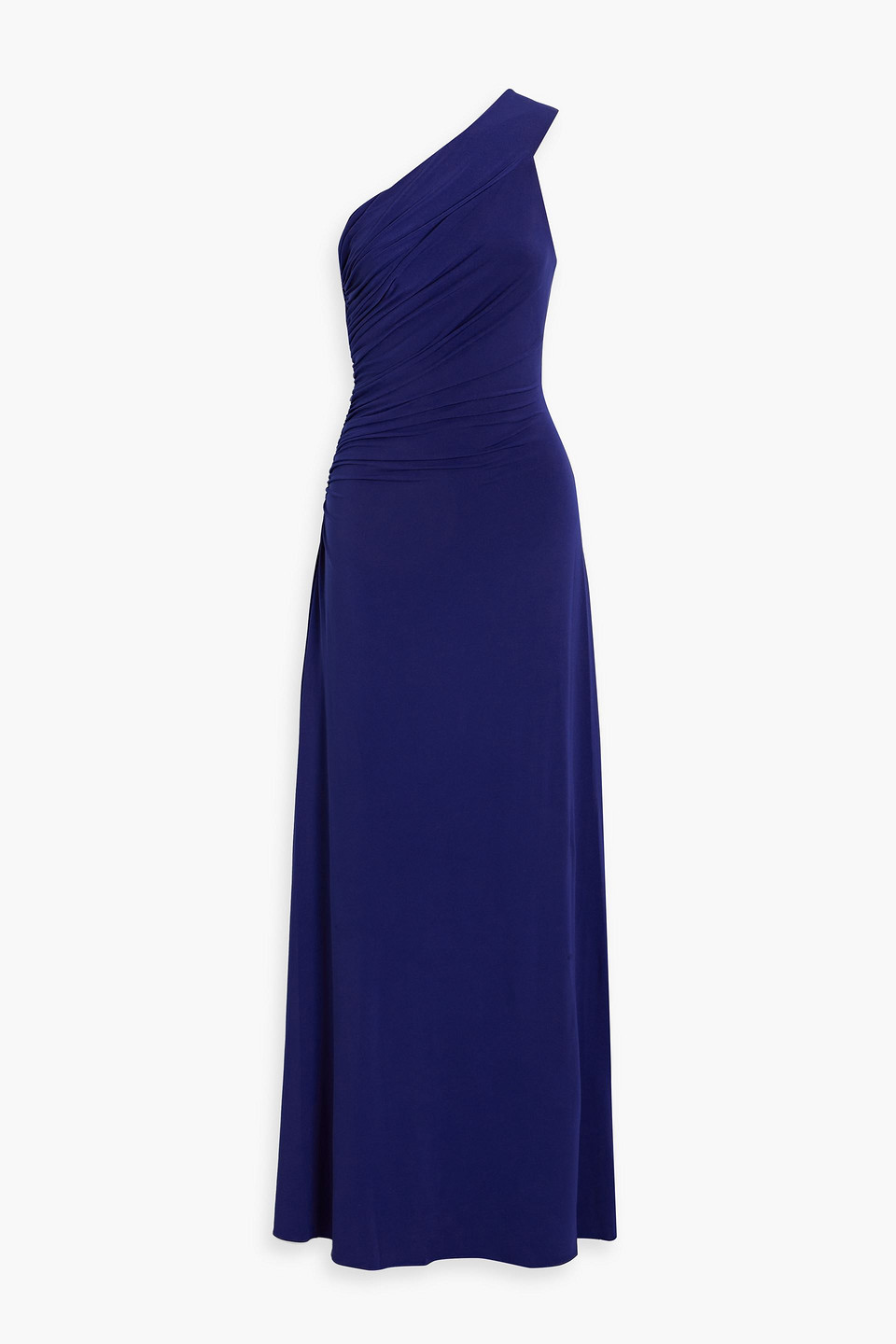 Halston Deana One-shoulder Ruched Stretch-jersey Gown In Royal Blue