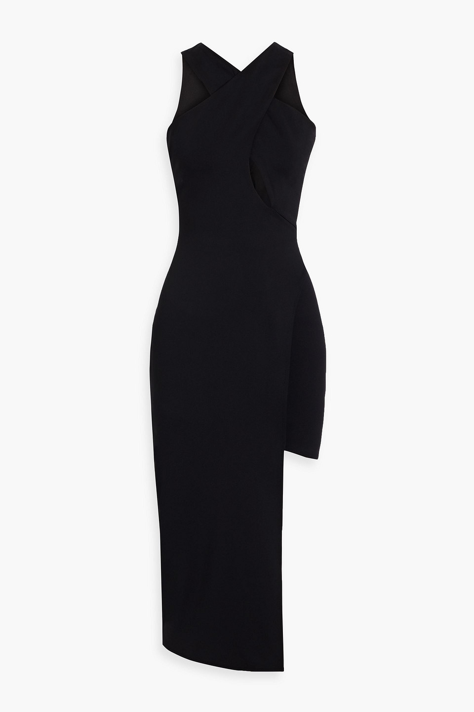 Halston Kora Asymmetric Cutout Ponte Midi Dress In Black