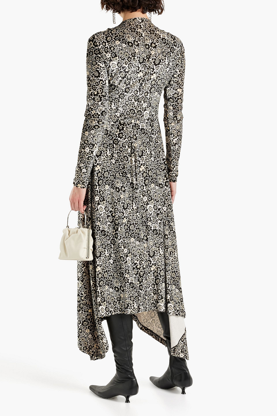  Rosetta Getty - Asymmetrisches Kleid Aus Elastischem Samt Mit Print Und Twist-detail An Der Vorderseite - Schwarz - Xs 