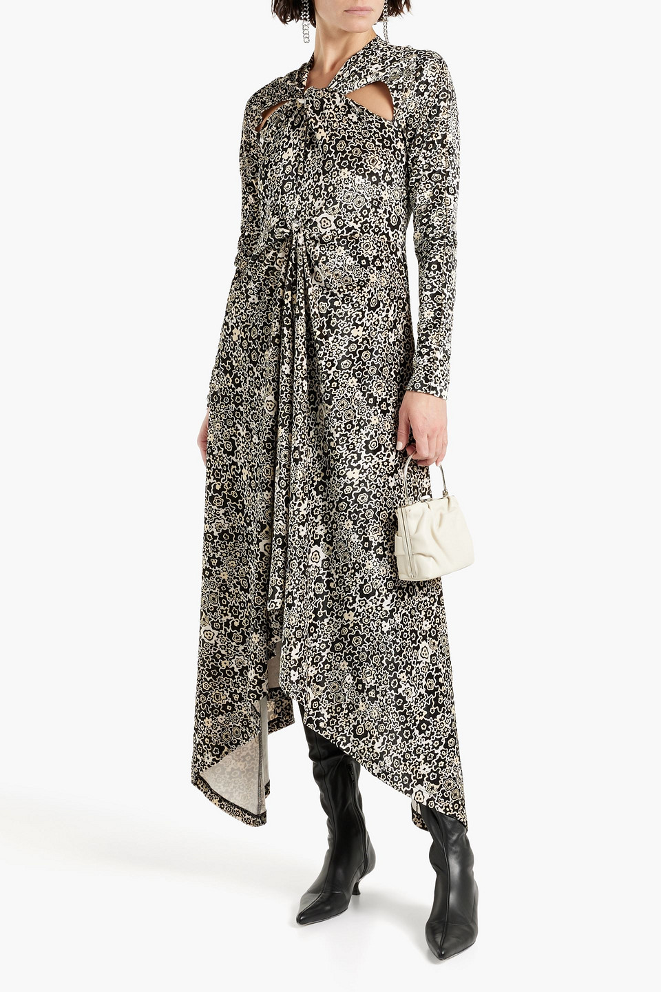  Rosetta Getty - Asymmetrisches Kleid Aus Elastischem Samt Mit Print Und Twist-detail An Der Vorderseite - Schwarz - Xs 