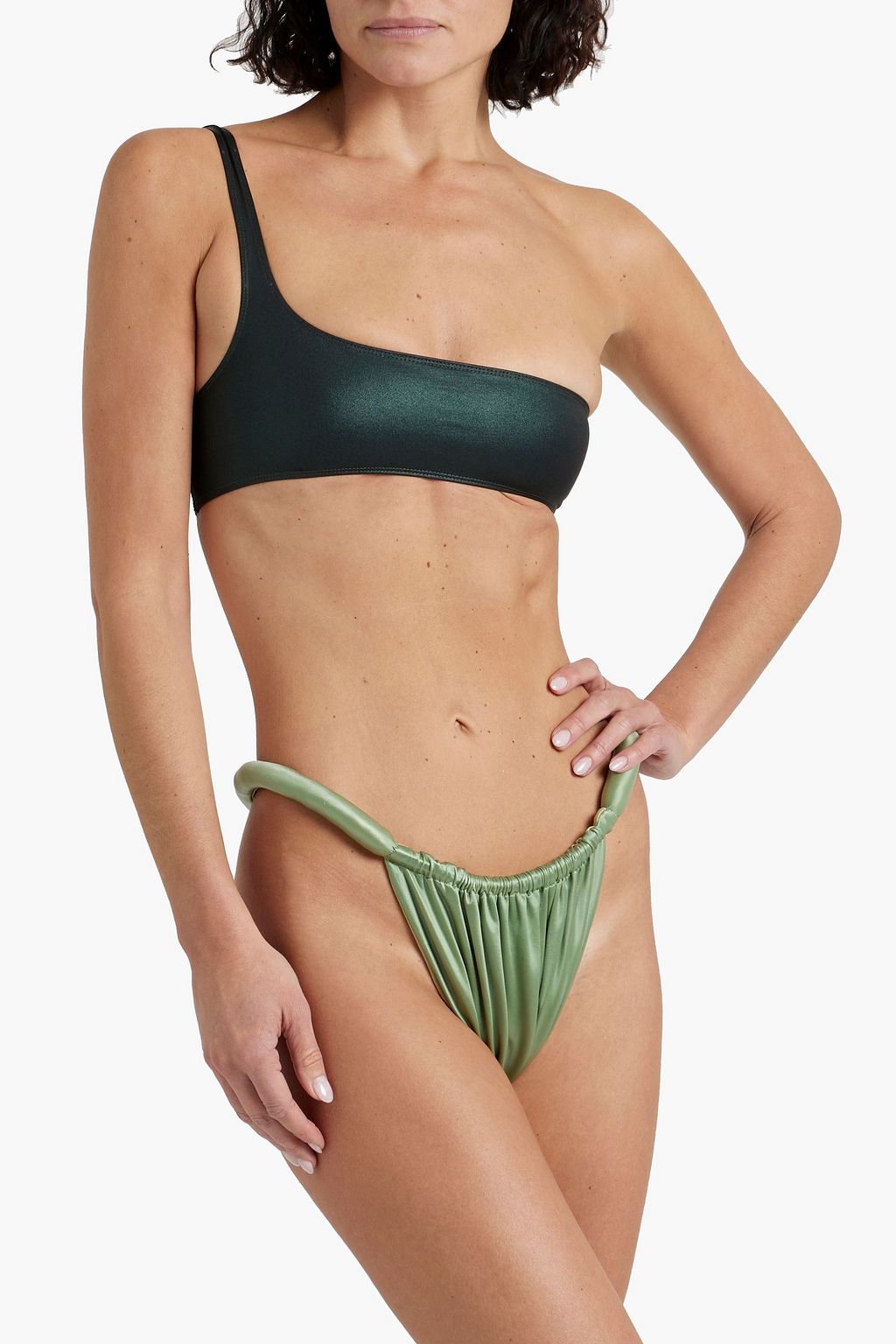 ISA BOULDER Joni ruched stretch-satin bikini low-rise briefs