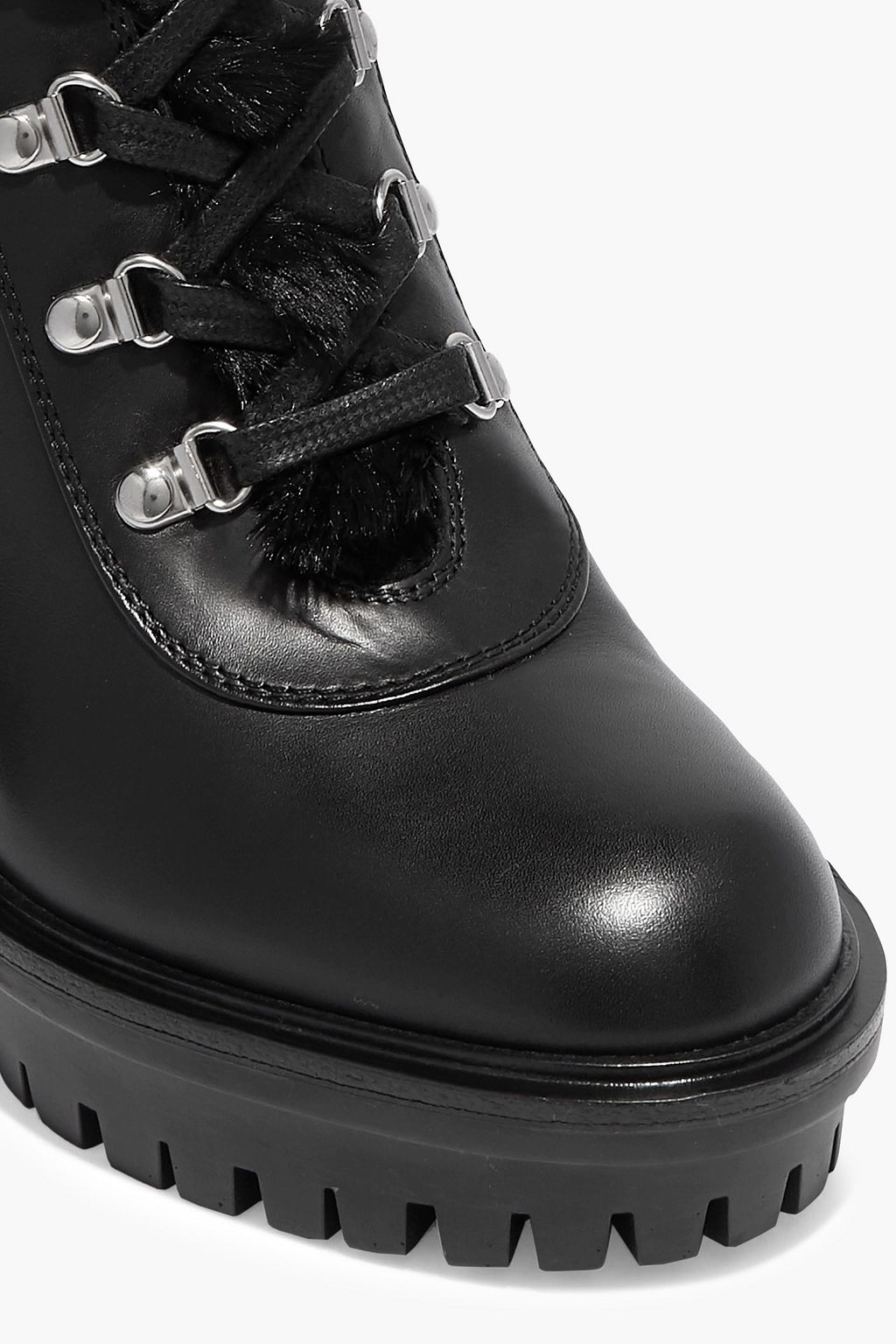 GIANVITO ROSSI 100 faux fur-trimmed leather platform ankle boots