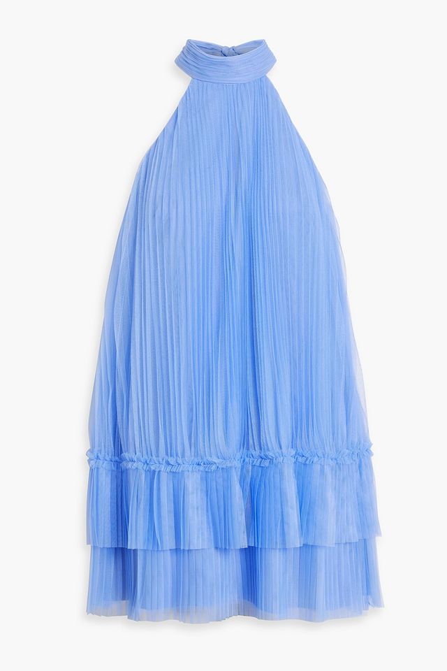 Tiered pleated tulle mini dress