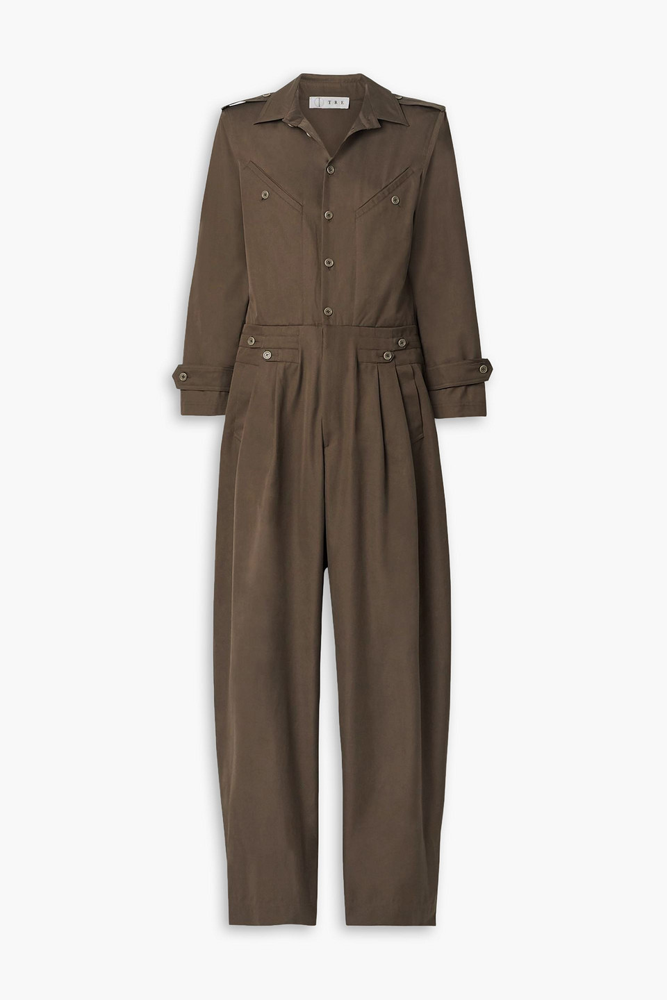 Tre By Natalie Ratabesi The Meteorite Pleated Cotton-twill Jumpsuit In Brown