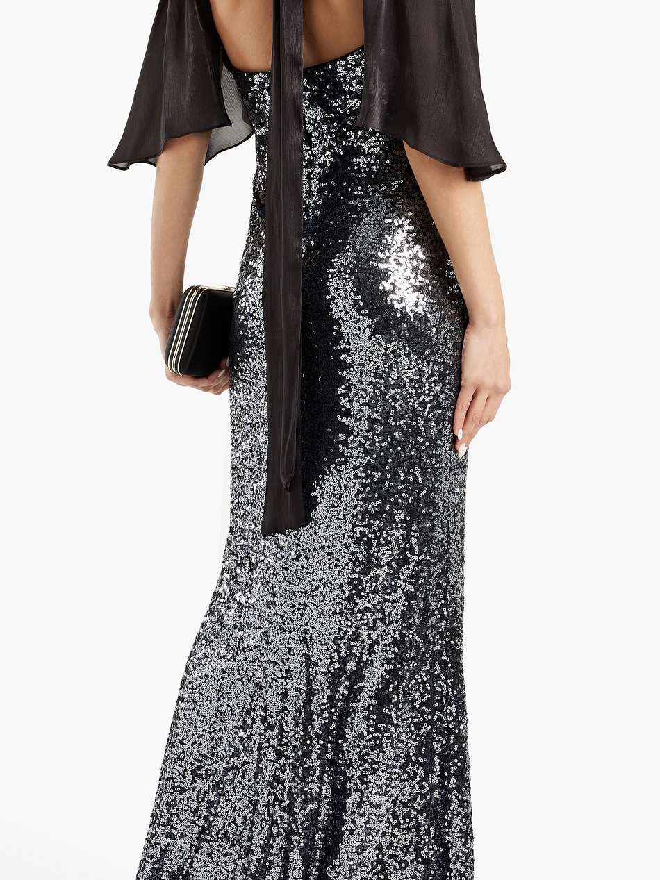 cape-effect sequined tulle gown
