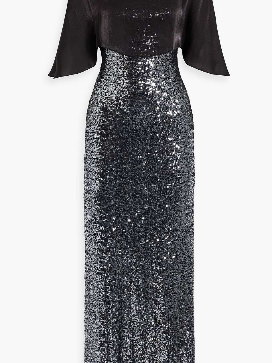 cape-effect sequined tulle gown