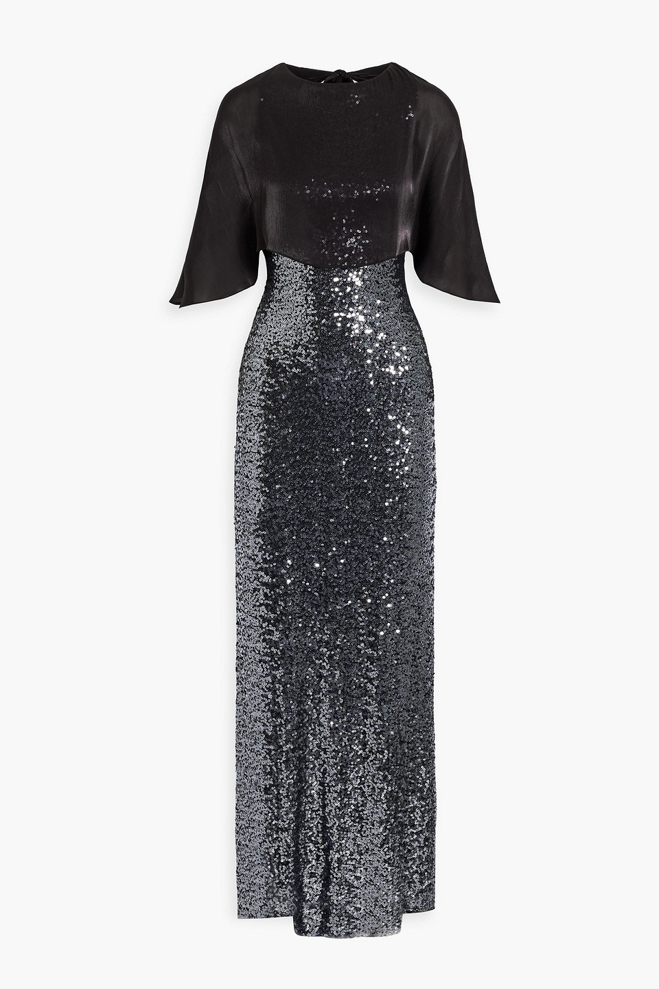 Badgley Mischka Cape-effect Sequined Tulle Gown In Gunmetal