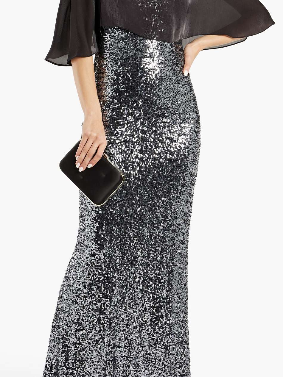 cape-effect sequined tulle gown