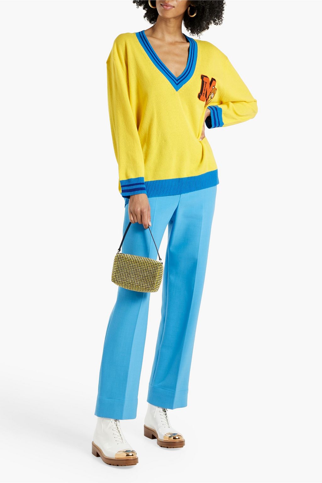 MOSCHINO Appliquéd cashmere and cotton-blend sweater