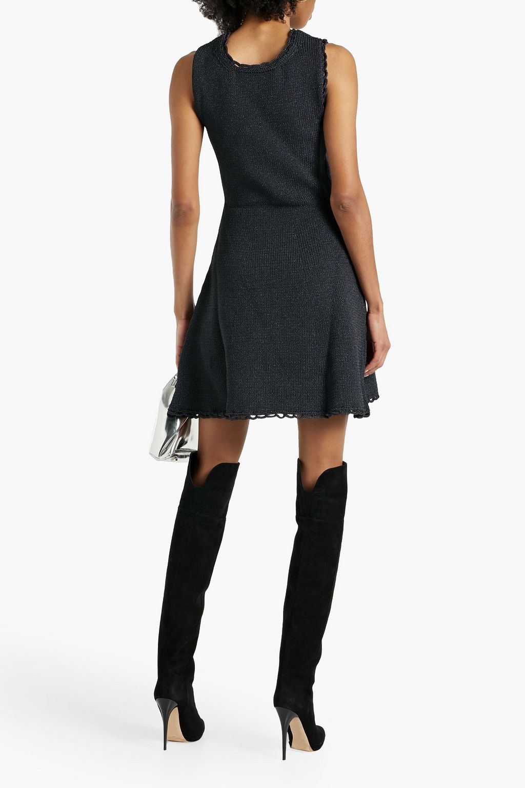 MOSCHINO Mini-Strickkleid mit Muschelsaum und Metallic-Effekt