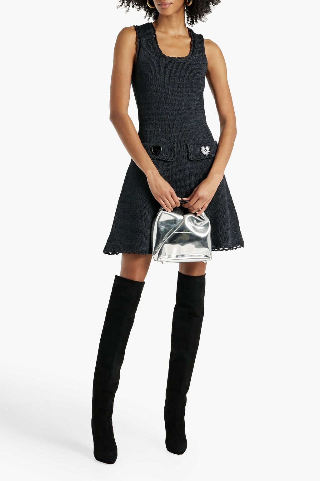 MOSCHINO Mini-Strickkleid mit Muschelsaum und Metallic-Effekt