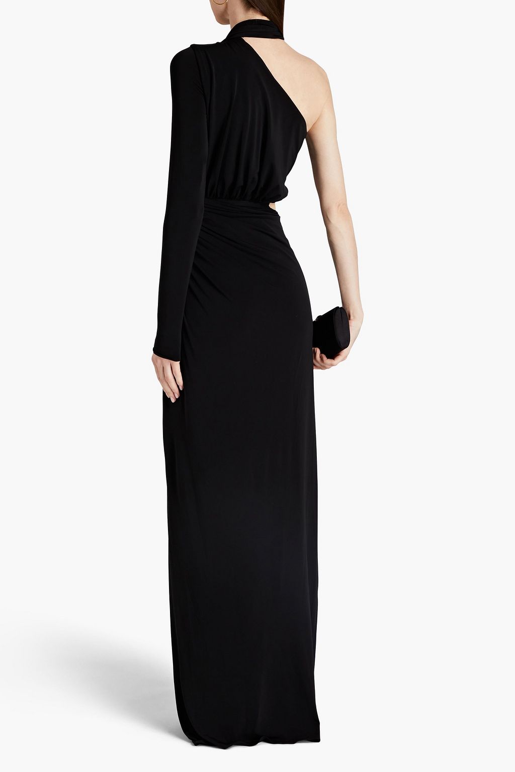 Black Joanna cutout ruched stretch-jersey gown | HALSTON | THE OUTNET