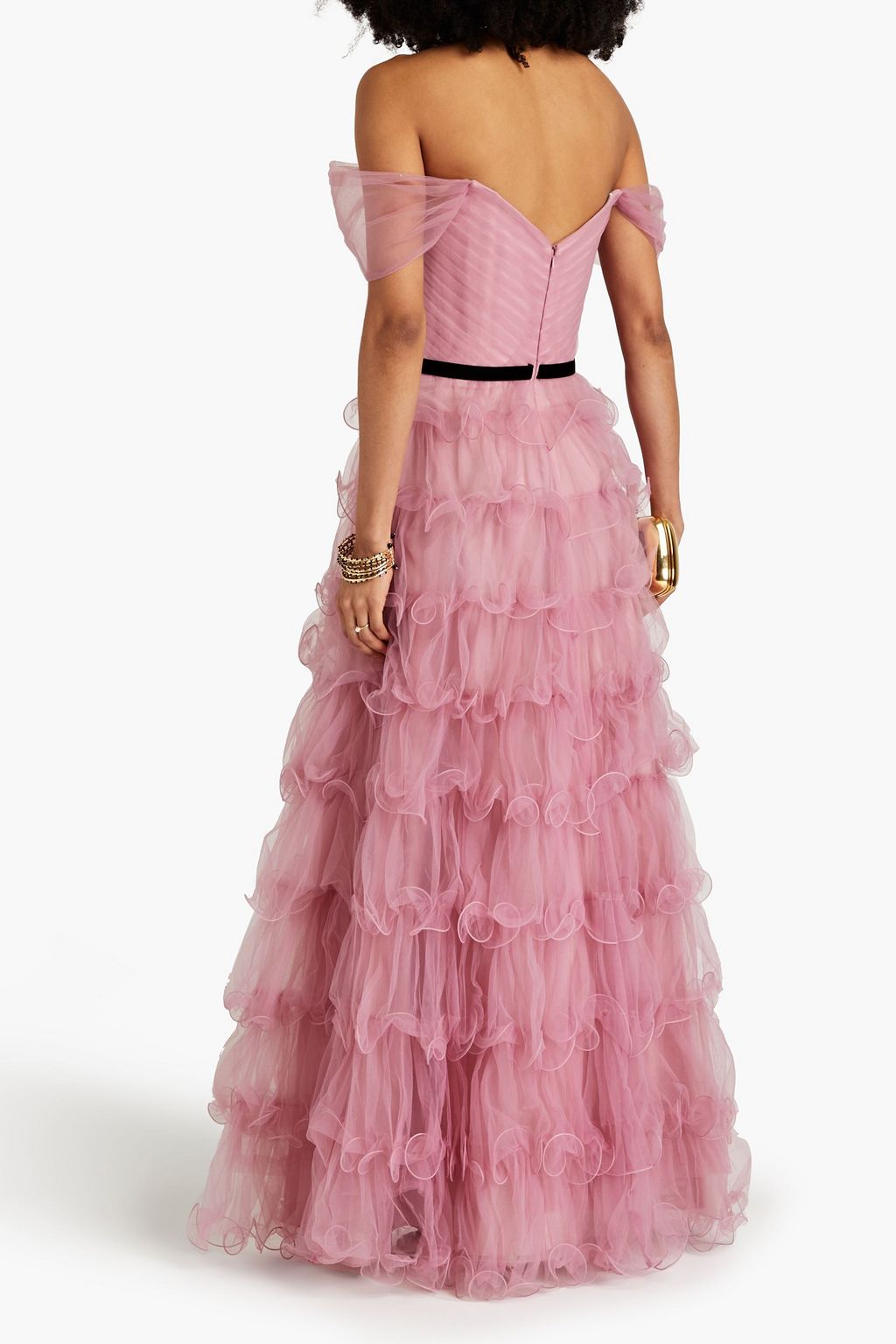 MARCHESA NOTTE Off-the-shoulder tiered tulle gown | THE OUTNET