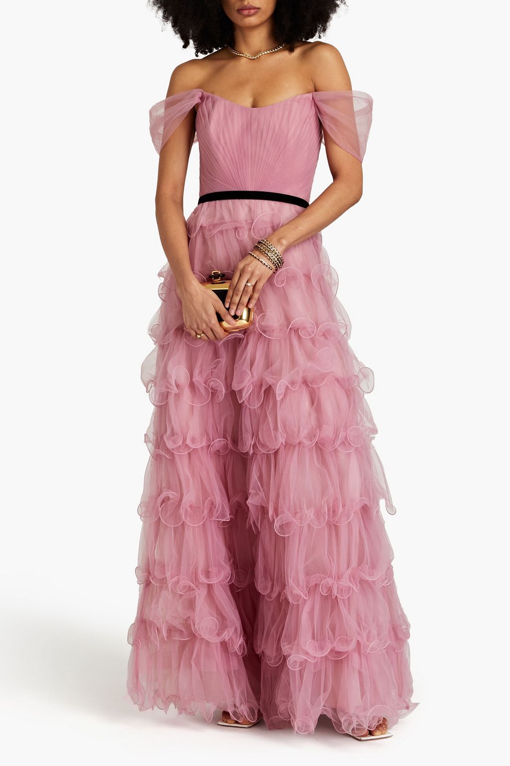 MARCHESA NOTTE Off-the-shoulder tiered tulle gown | THE OUTNET