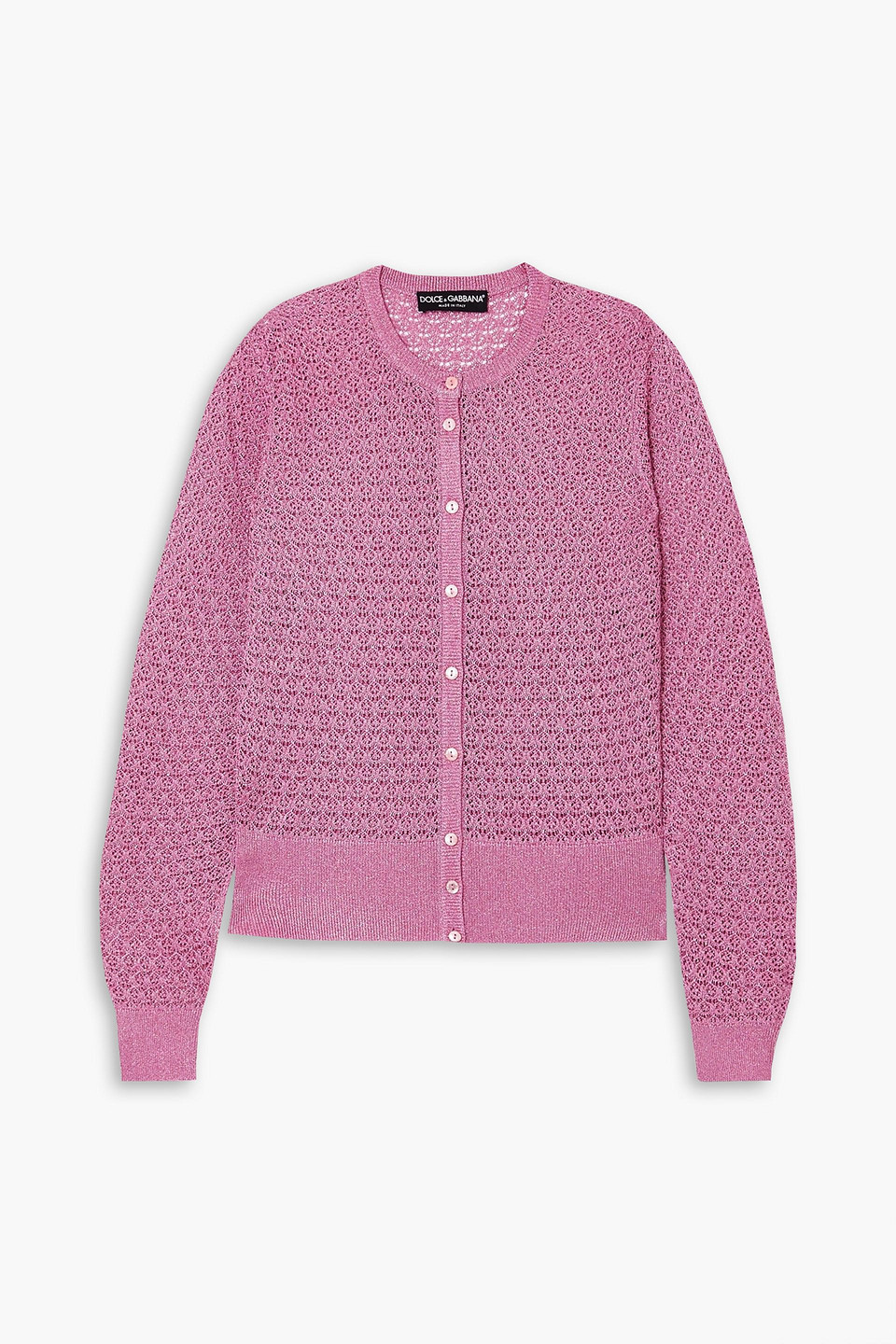 Dolce & Gabbana Metallic Crochet-knit Cardigan In Pink