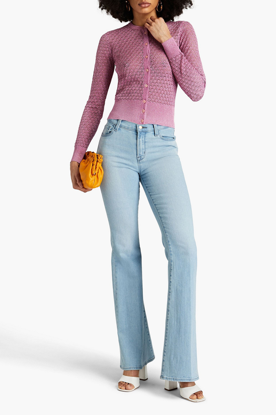 Dolce & Gabbana Metallic Crochet-knit Cardigan In Pink