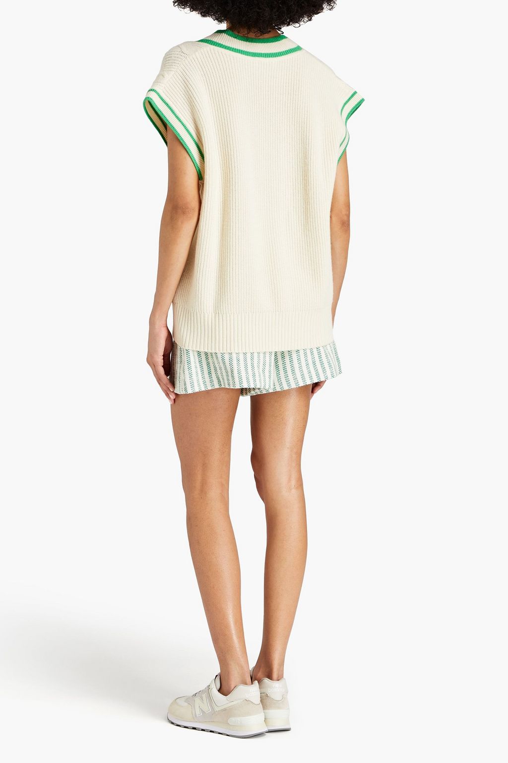 SANDRO Striped cable-knit wool and cashmere-blend vest