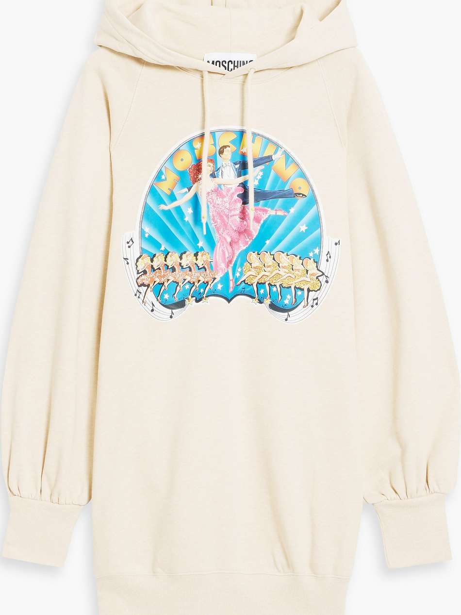 printed french cotton-blend terry hooded mini dress