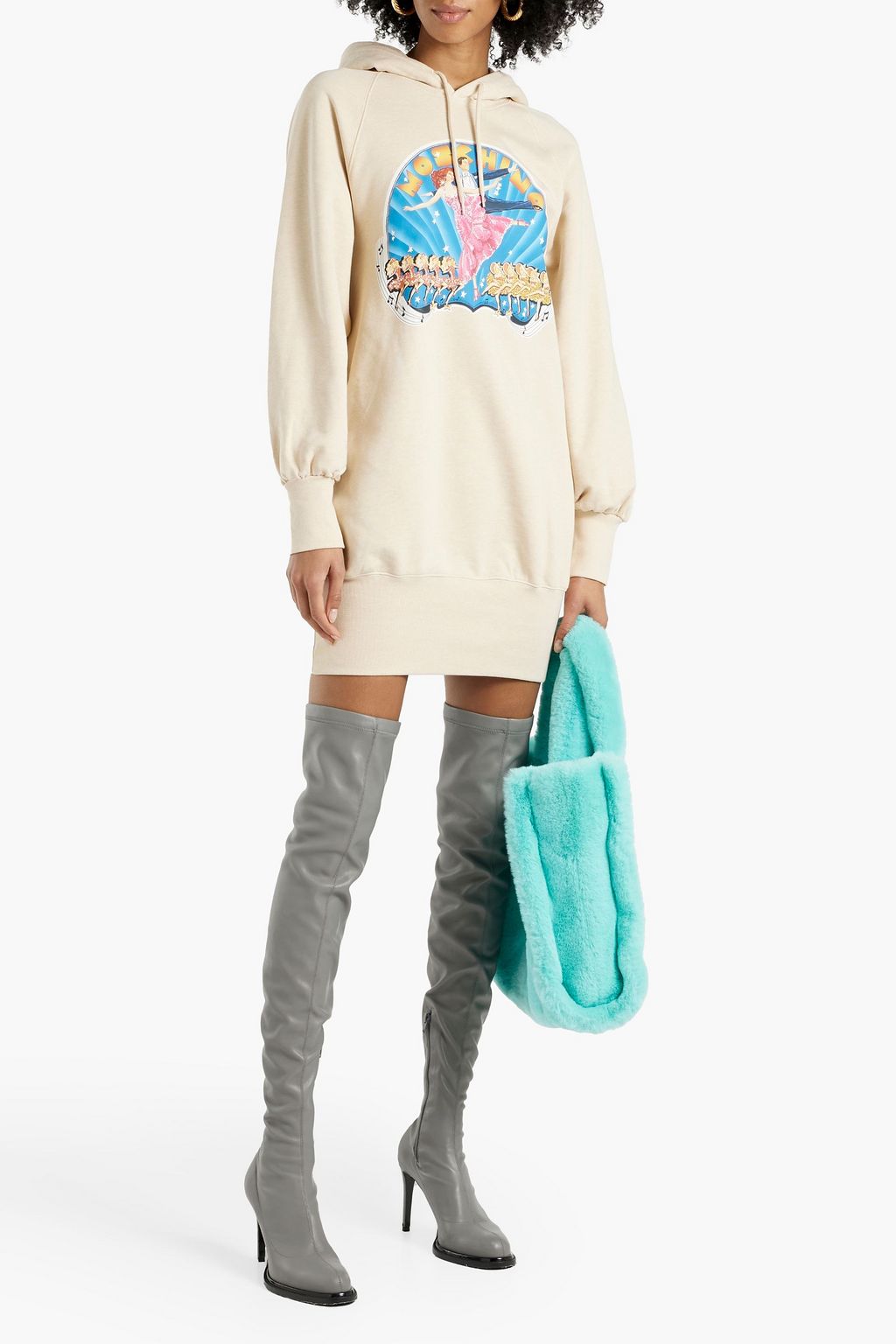 MOSCHINO 프린트 프렌치 코튼 혼방 테리 후드 미니 드레스