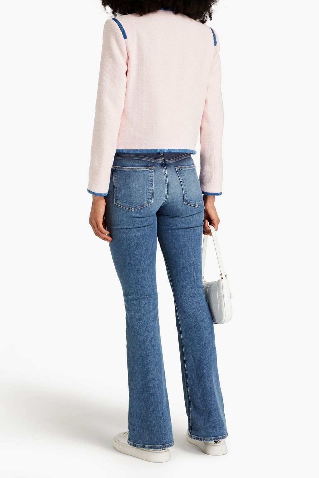 SANDRO Denim-trimmed bouclé-tweed jacket