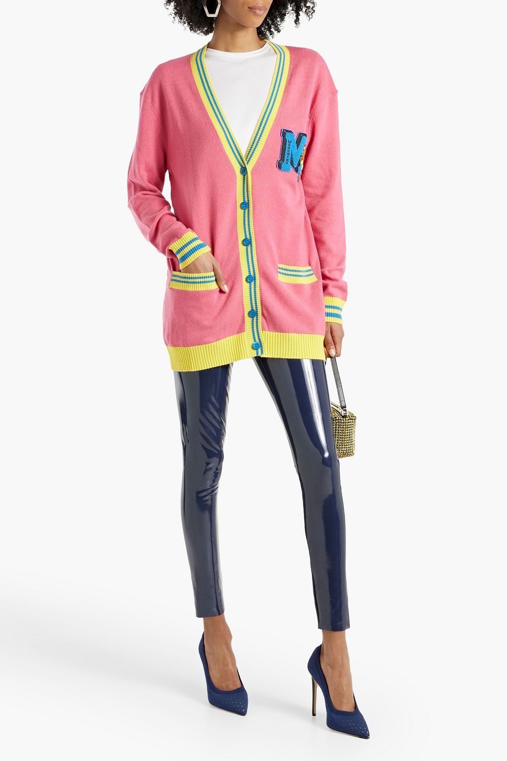 MOSCHINO Appliquéd cashmere and cotton-blend cardigan