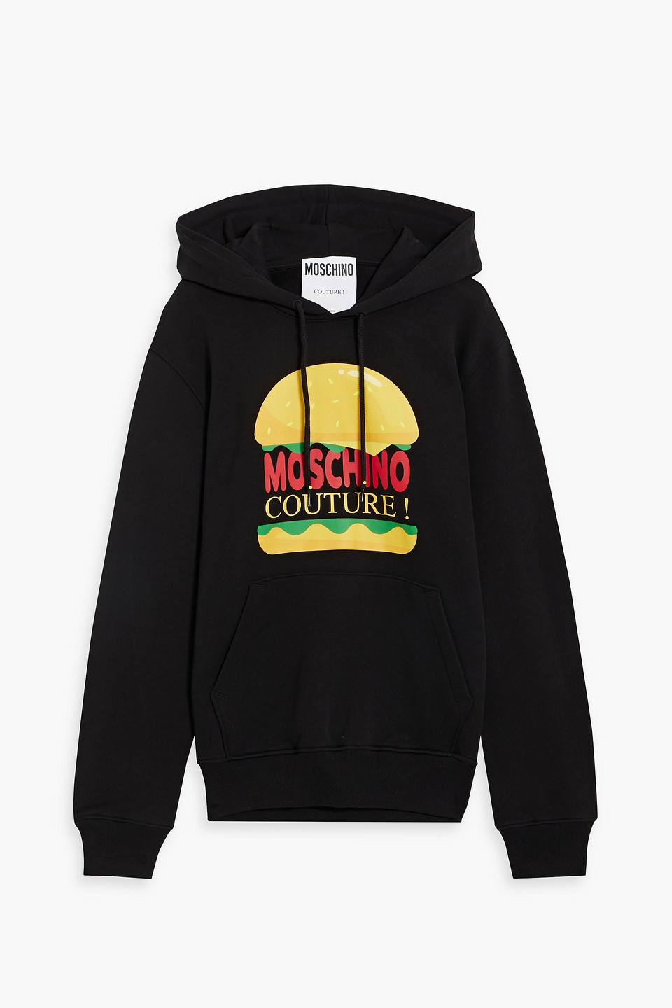 Shop Moschino Printed French Cotton-terry Hoodie In Black