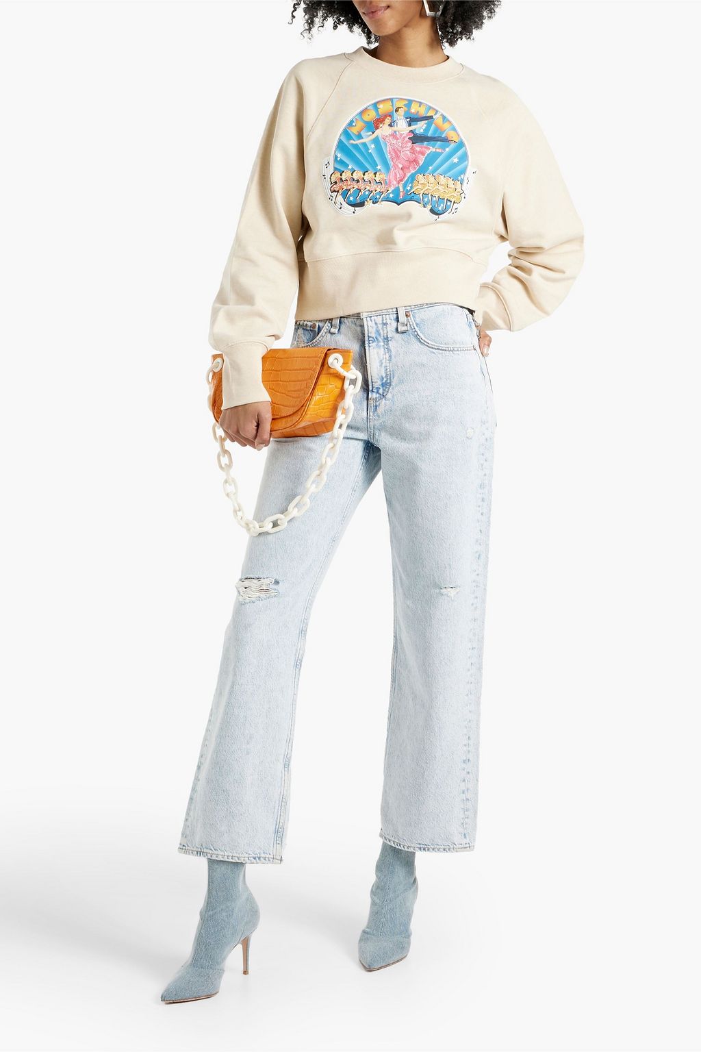 MOSCHINO Printed French cotton-blend terry sweatshirt