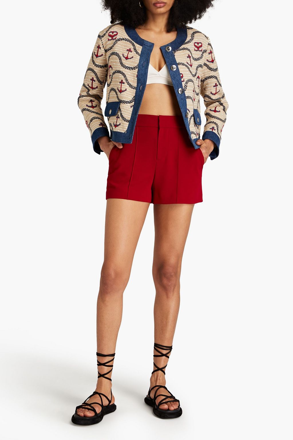SANDRO Rosetta denim-trimmed jacquard jacket