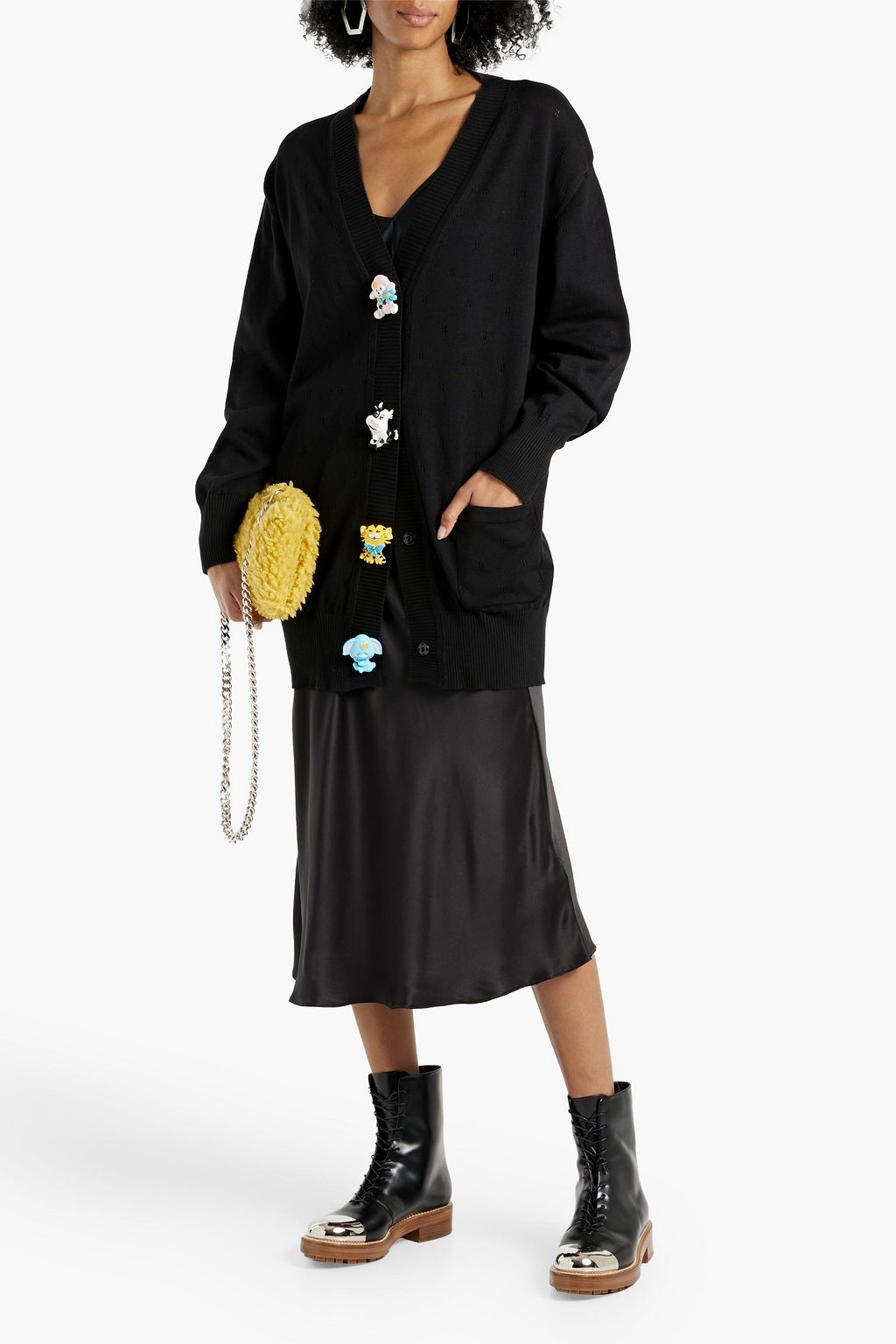MOSCHINO Embellished pointelle-knit cotton cardigan